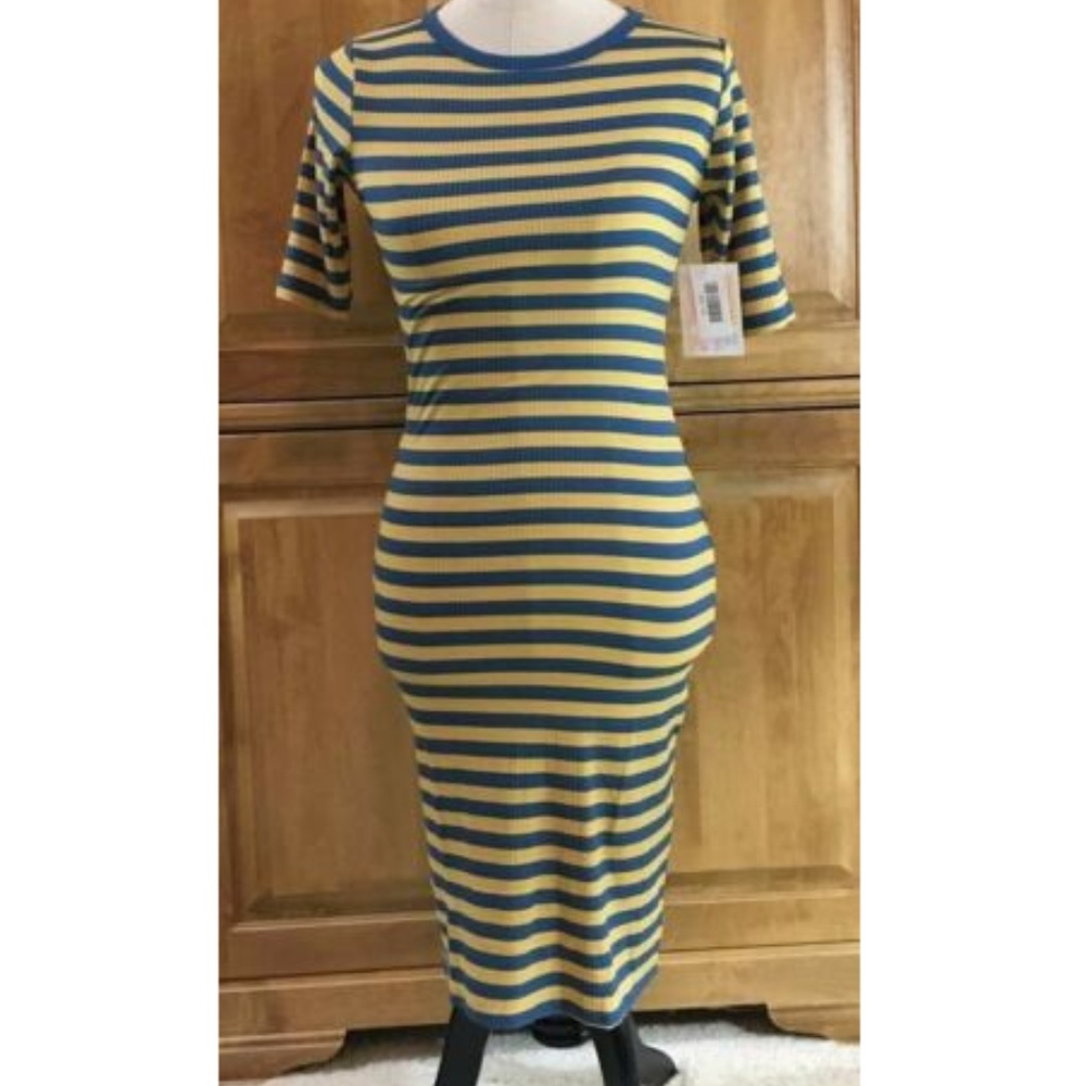 LuLaRoe Julia Pencil Dress Teal Yellow XS
